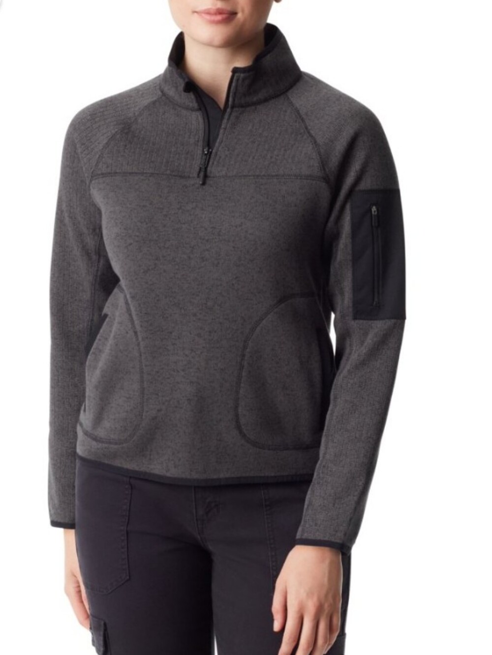Bass Outdoor Women’s Quarter Zip Mixed Media Sweater Fleece Charcoal Gray